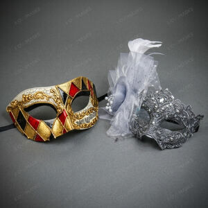Venetian Harlequin Lace Masquerade Halloween Party Mask Gold Silver